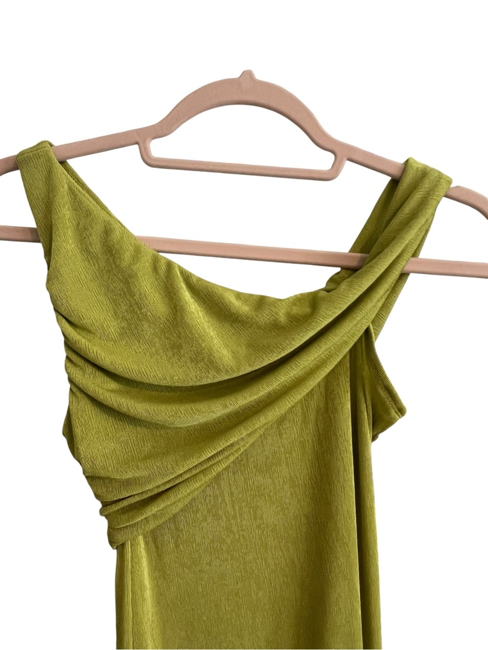 Olive Green Draped Fringe Maxi Dress Size S NWT - Picture 8 of 12